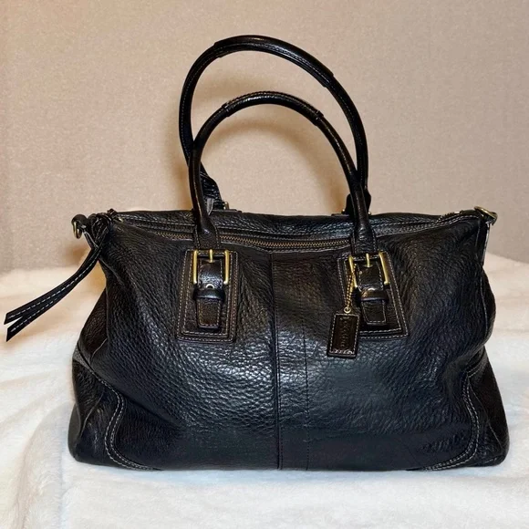 Coach Hamilton Large Black Leather Satchel Bag F12444 - Picture 1 of 11